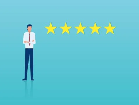Vector of a confident businesman receiving five star customer review Stock Illustration