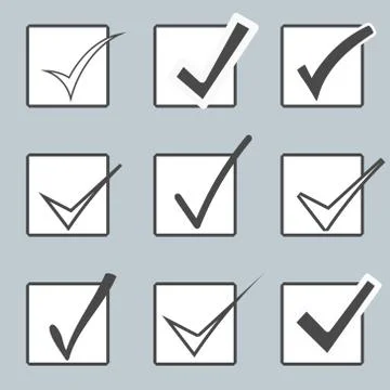 Vector confirm icons set. Yes icon. Check Mark icon.  Checkboxes. Stock Illustration
