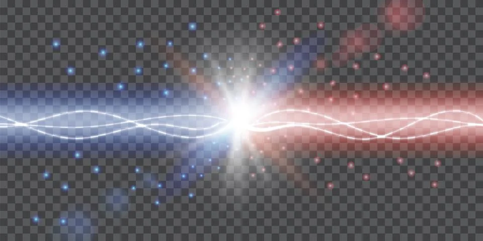 Vector conflicting lightning flying blue and red sparks. Concept for battle,  Stock Illustration