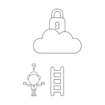 Vector confused businessman character cannot reach padlock on cloud with shor Stock Illustration