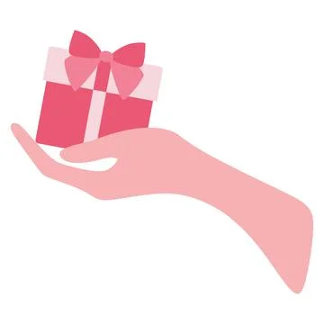 Vector Congratulation Gift box with Bow in Hand. Flat or Cartoon Holiday Illu Stock Illustration