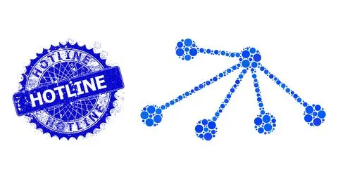 Vector Connect Composition of Small Circles with Scratched Hotline Seal Stock Illustration
