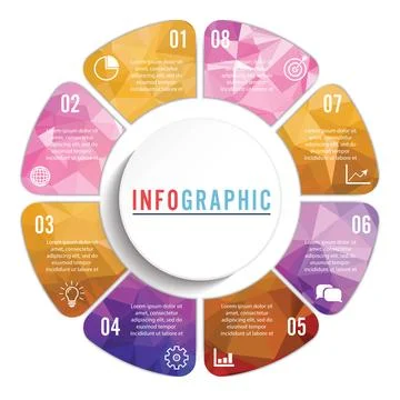 Vector connected polygon infographic diagram. Circular chart with 8 options.. Stock Illustration