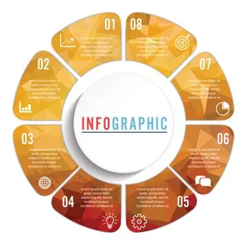 Vector connected polygon infographic diagram. Circular chart with 8 options.. Stock Illustration