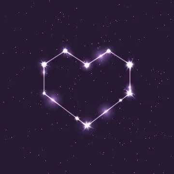 Vector constellation illustration in the shape of a heart in the space  Stock Illustration