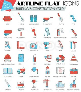 Vector Construction and building tools ultra modern outline artline ...