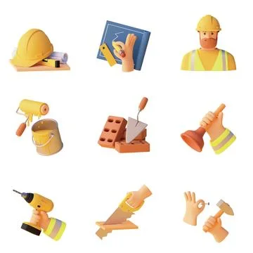 Vector construction and home renovation icons set Stock Illustration