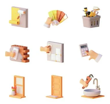 Vector construction and home renovation icons set Stock Illustration