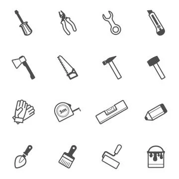 Vector construction and repair tool icon set Stock Illustration