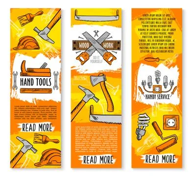 Vector construction handy work tools sketch banner Stock Illustration