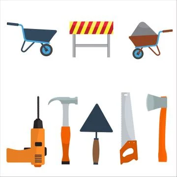 Vector construction tools icon set. Flat color design Stock Illustration