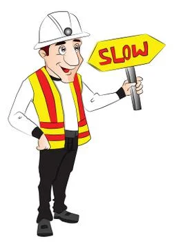 Vector of construction worker holding slow sign. Illustrazione stock