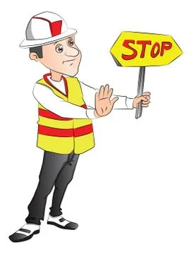 Vector of construction worker showing stop sign at site. Stock Illustration