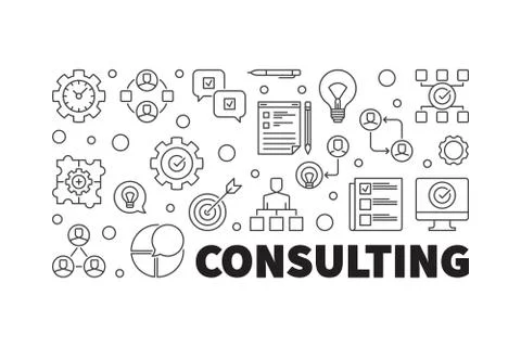 Vector Consulting banner or illustration in thin line style Stock Illustration