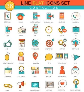 Vector Contact us flat line icon set. Modern elegant style design  for web. Illustrazione stock