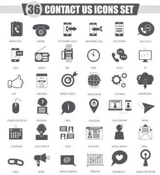 Vector contact us support black icon set. Dark grey classic icon design for web. Stock Illustration