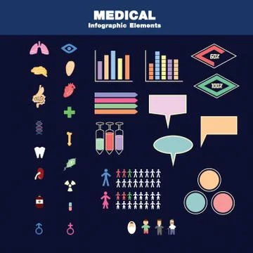 Vector containing many vectors ex. organs , drug equipment and some statistic Stock Illustration