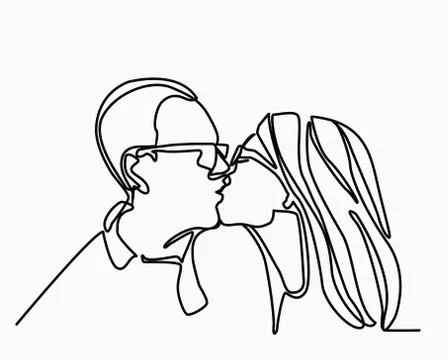 Vector continuous line drawing of kissing couple. A man kisses a woman. Stock Illustration