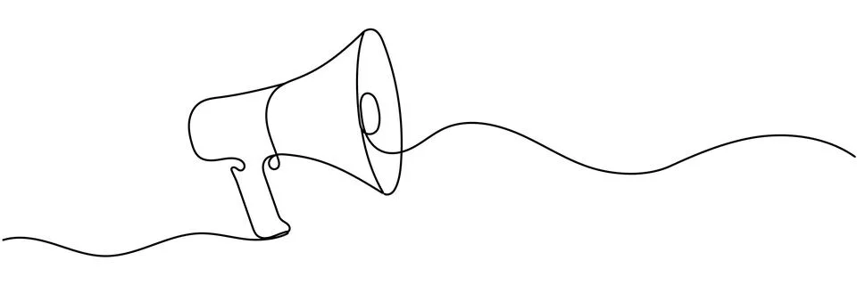 Vector continuous single line drawing of a megaphone or loudspeaker with fl.. Stock Illustration
