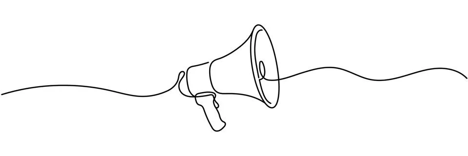 Vector continuous single line drawing of a megaphone or loudspeaker with fl.. Stock Illustration