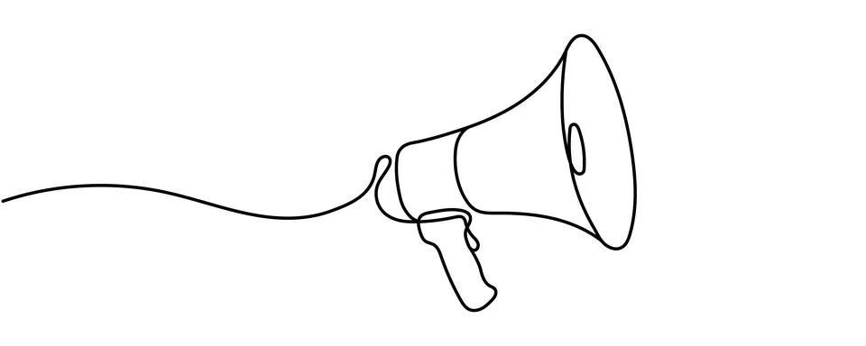 Vector continuous single line drawing of a megaphone or loudspeaker with fl.. Stock Illustration