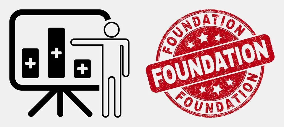 Vector Contour Bar Chart Presentation Icon and Distress Foundation Stamp Stock Illustration