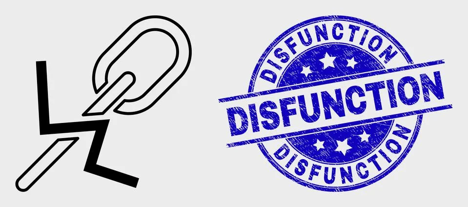Vector Contour Break Chain Icon and Scratched Disfunction Watermark Stock Illustration