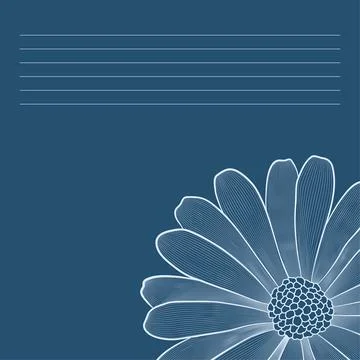 Vector contour decorative flower. White line element on a blue background Stock Illustration