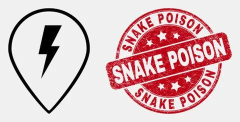 Vector Contour Electric Map Marker Icon and Distress Snake Poison Stamp Seal Ilustración de archivo