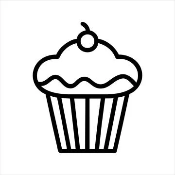 Vector contour icon cupcake cherry and frosting Logo store cafe confectionery Stock Illustration
