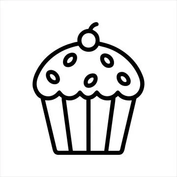 Vector contour icon cupcake cherry and frosting Logo store cafe confectionery Stock Illustration
