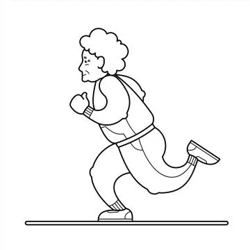 Vector contour Image Of A Running Old Woman. The Old Woman In A Tracksuit, Sn Stock Illustration