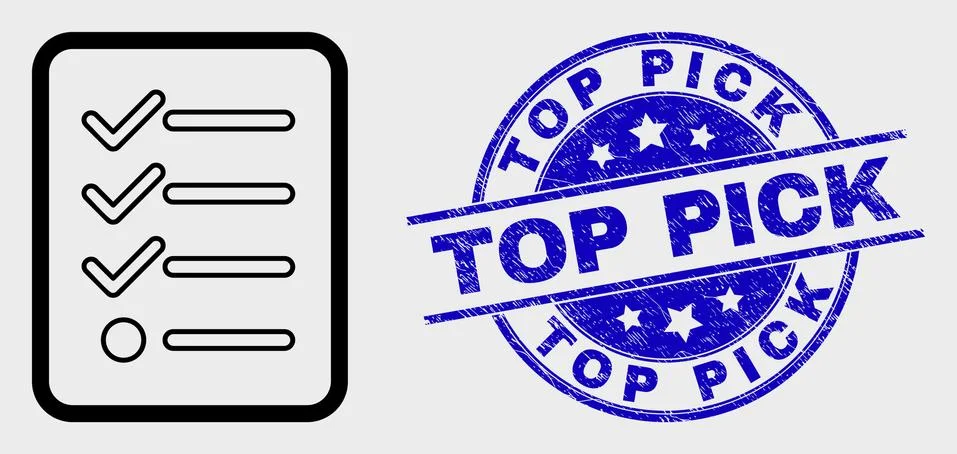 Vector Contour Items List Page Icon and Grunge Top Pick Watermark Stock Illustration