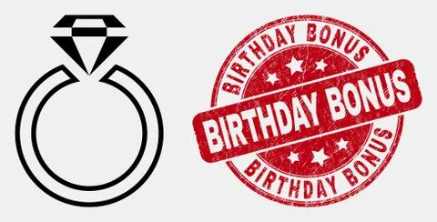 Vector Contour Jewelry Ring Icon and Scratched Birthday Bonus Watermark 스톡 일러스트
