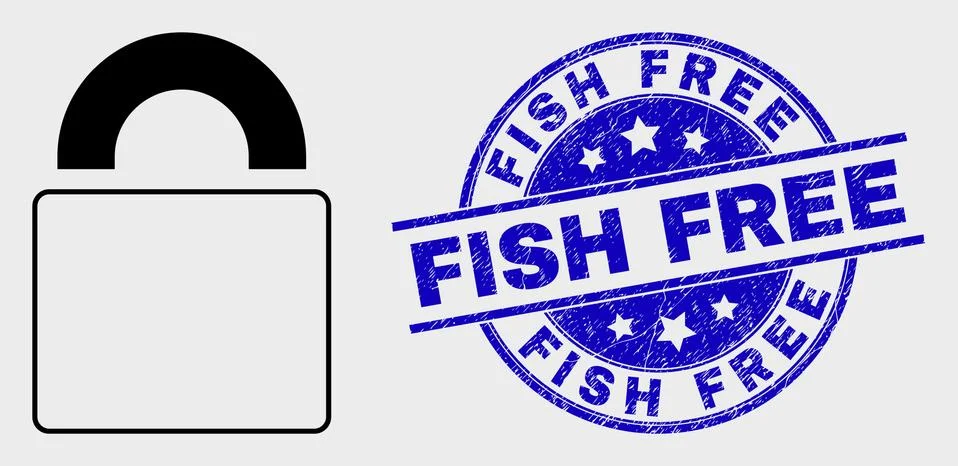 Vector Contour Lock Icon and Scratched Fish Free Seal Stock Illustration