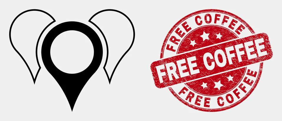 Vector Contour Map Pointers Icon and Distress Free Coffee Stamp Seal Illustrazione stock