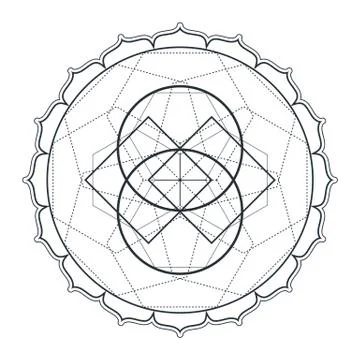 Vector contour monochrome design mandala sacred geometry illustration  hexago Illustrazione stock