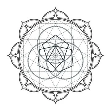 Vector contour monochrome design mandala sacred geometry illustration pentago Illustrazione stock