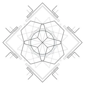 Vector contour monochrome design mandala sacred geometry illustration hexagon Stock Illustration