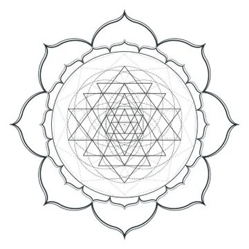Vector contour monochrome design mandala sacred geometry illustration sri yan Stock Illustration