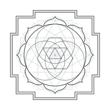 Vector contour monochrome design mandala sacred geometry illustration hexagon Illustrazione stock