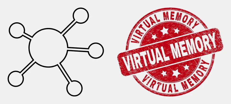 Vector Contour Node Links Icon and Grunge Virtual Memory Watermark Illustrazione stock