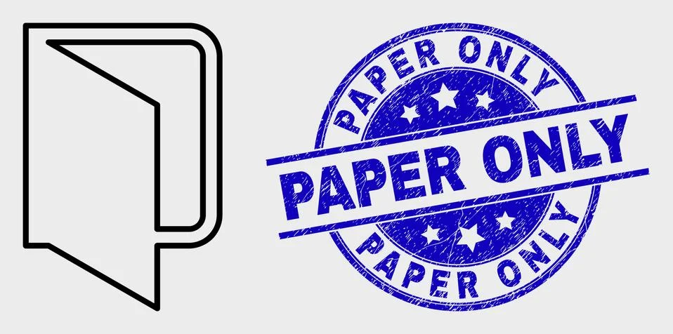 Vector Contour Open Folder Icon and Distress Paper Only Watermark Stock Illustration