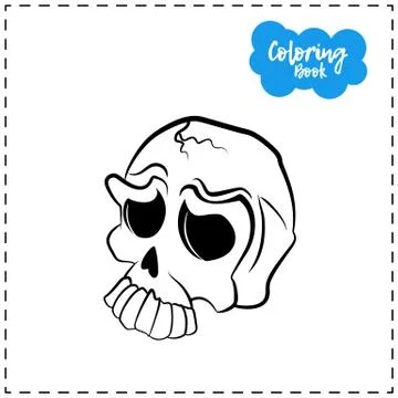 Vector of contour skull illustration for Halloween with emotion on a white ba Stock Illustration