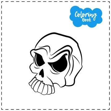 Vector of contour skull illustration for Halloween with emotion on a white ba Stock Illustration