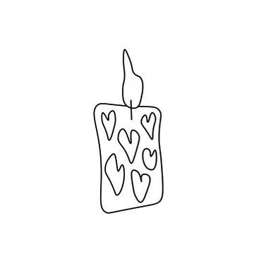 Vector contoured candle with black line.Romantic symbol part decorating Stock Illustration