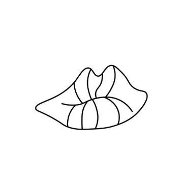 Vector contoured lips with black line.Romantic body part decorating Stock Illustration