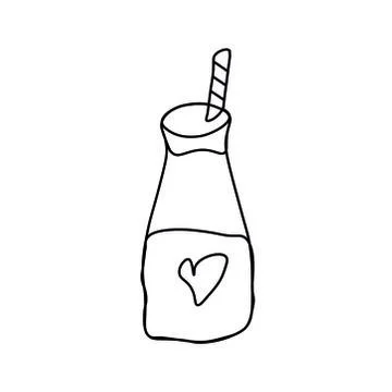 Vector contoured milkshake black line. Romantic food decoration Stock Illustration