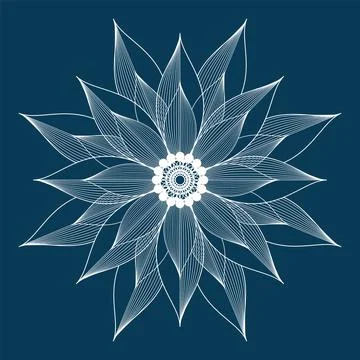 Vector contouring flower. Linear drawing. White element on blue background. Stock Illustration