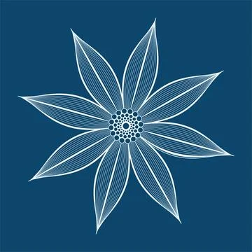 Vector contouring flower. Linear drawing. White element on blue background. Stock Illustration